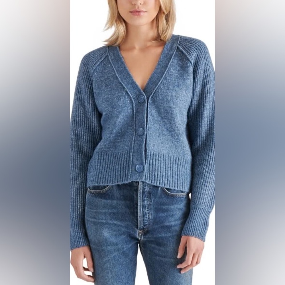 Steve Madden Blue Cropped Button Cardigan Sweater Size M